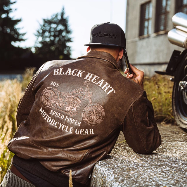 Męska skórzana kurtka motocyklowa W-TEC Black Heart Bomber - Brązowy Vintage