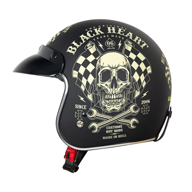 Kask motocyklowy otwarty chopper W-TEC Black Heart Kustom - Skull, czarny połysk