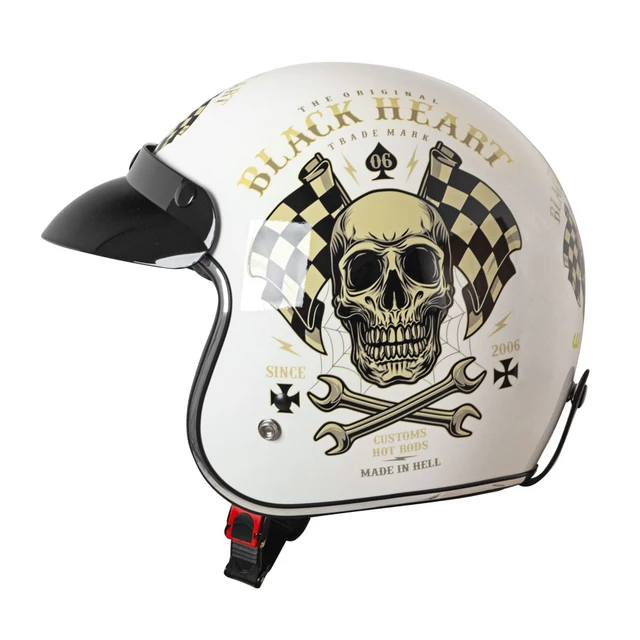 Kask motocyklowy otwarty chopper W-TEC Black Heart Kustom - Skull, czarny połysk