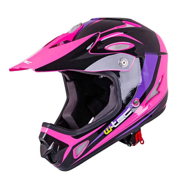 Kask downhillowy W-TEC FS-605 Allride ∙ full face ∙ do roweru i moto ∙ waga 940 g ∙ 13 otworów wentylacyjnych ∙ skorupa ABS ∙ regulowany - Cartoon - Extinction Pink
