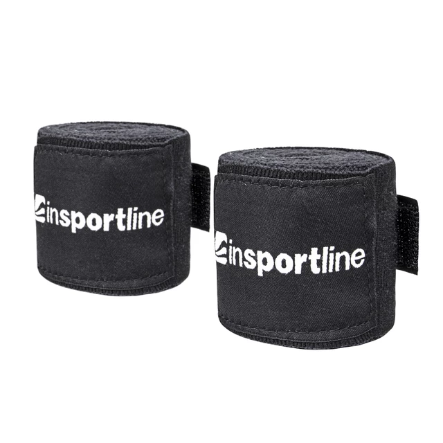 Owijki bokserskie inSPORTline Envolto ∙ 350 cm ∙ para ∙ stabilizacja nadgarstka ∙ rzep ∙ bawełna - Czarny