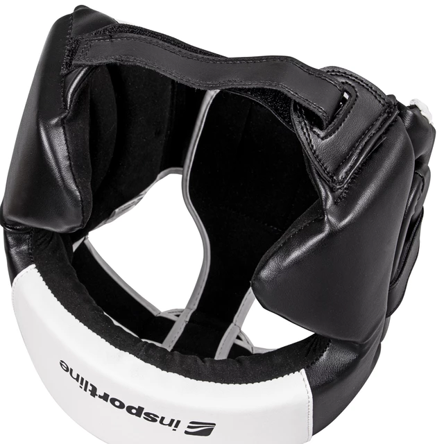 Kask bokserski inSPORTline Truluck ∙ wyściółka pochłaniająca uderzenia ∙ otwory na uszy ∙ do treningu ∙ pasek pod brodą - Czarno-biały