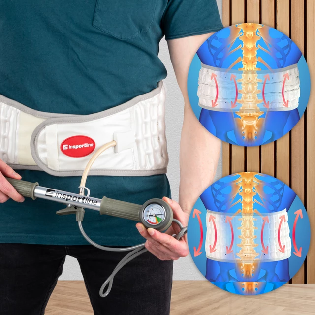 Orteza dekompresyjna lędźwiowa inSPORTline Ronyo ∙ stabilizator z kolumnami powietrznymi ∙ pompowana ∙ z manometrem