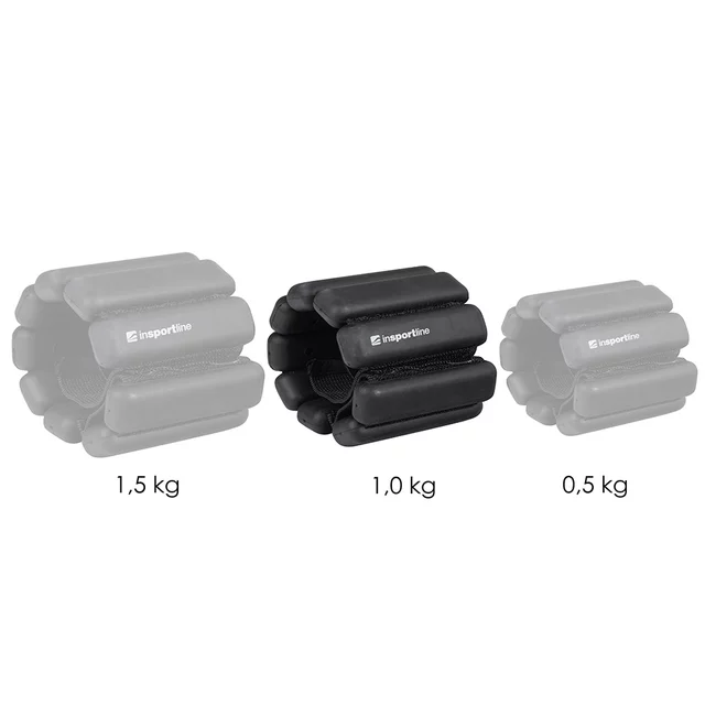 Obciążniki na ręce i nogi inSPORTline Brace 2×1 kg ∙ rzep ∙ silikonowa powłoka ∙ stalowe wypełnienie