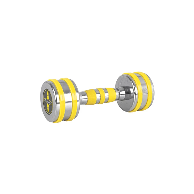 Hantle jednoręczne chromowane inSPORTline Yellsteel 5-14 kg ∙ z metalu chromowanego ∙ ochrona TPR ∙ antypoślizgowy chwyt