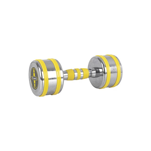 Hantle jednoręczne chromowane inSPORTline Yellsteel 5-14 kg ∙ z metalu chromowanego ∙ ochrona TPR ∙ antypoślizgowy chwyt