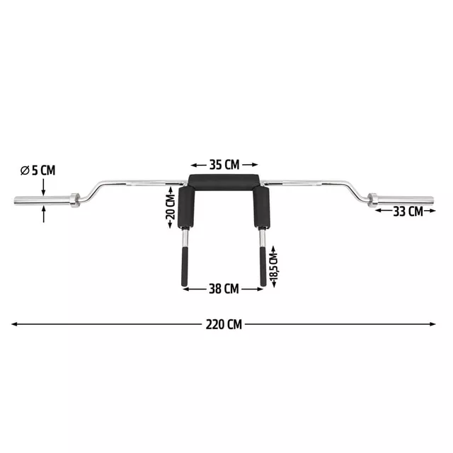 Gryf olimpijski do przysiadów inSPORTline Barsap 220 cm ∙ 50 mm ∙ 22,5 kg ∙ udźwig 317 kg