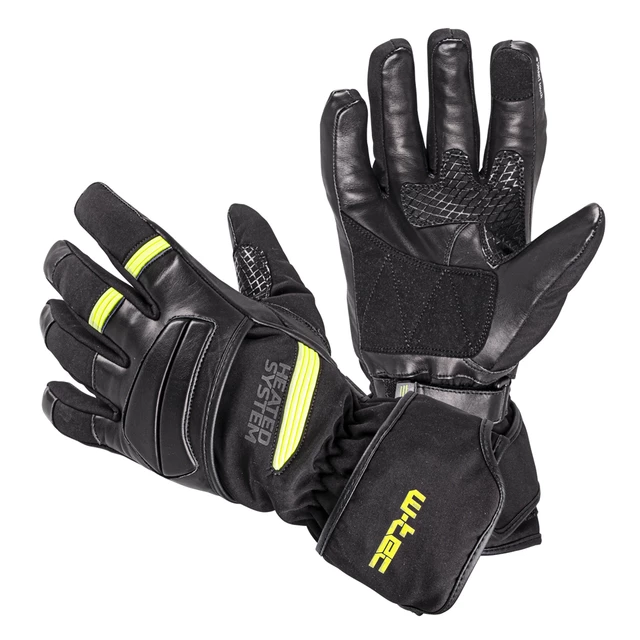 Rękawice podgrzewane motocyklowe / narciarskie W-TEC HEATride ∙ 3 tryby ogrzewania ∙ do 4h pracy ∙ wodoodporne ∙ touch screen - czarny-fluo zielony