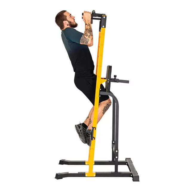 Stacja wielofunkcyjna inSPORTline Power Tower PT250 ∙ drążek + dipy + stojak ∙ udźwig 150 kg ∙ drążek z wieloma uchwytami - Czarno-żółty