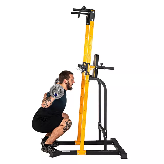 Stacja wielofunkcyjna inSPORTline Power Tower PT250 ∙ drążek + dipy + stojak ∙ udźwig 150 kg ∙ drążek z wieloma uchwytami - Czarno-żółty