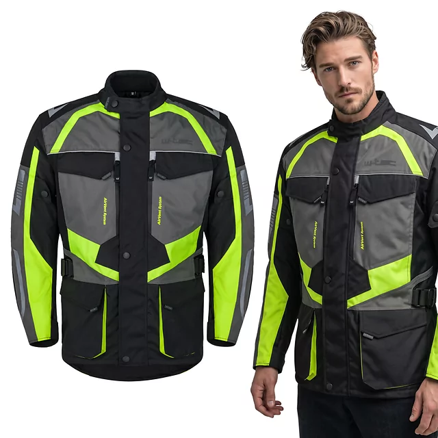Męska kurtka motocyklowa W-TEC Burdys Evo - Czarno-szaro-czerwony - Czarno-szaro-zielony