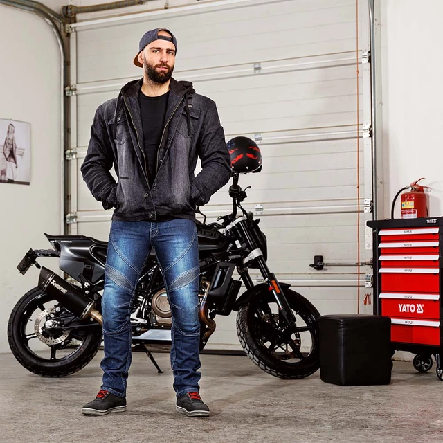 Męskie spodnie jeansy motocyklowe W-TEC Oliver - Niebieski