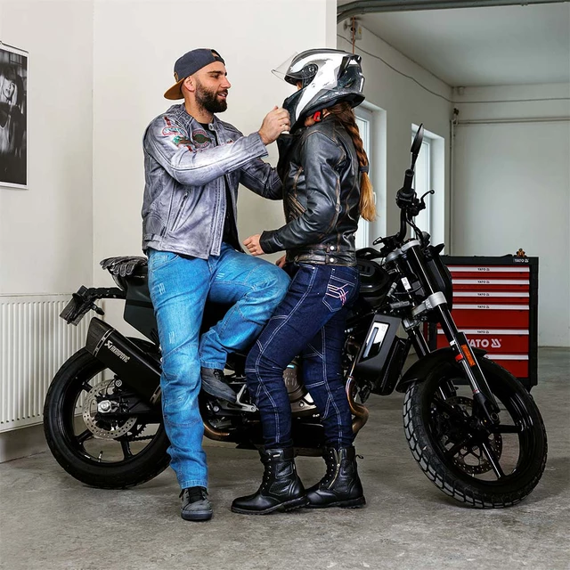 Męskie jeansowe spodnie motocyklowe W-TEC Shiquet z ochraniaczami - Ciemny niebieski