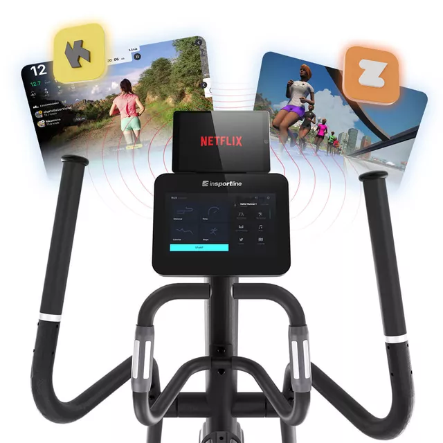 Orbitrek przednionapędowy inSPORTline ZenStride 600 ∙ magnetyczny ∙ 32 poziomy oporu ∙ regulowane nachylenie ∙ Kinomap/Zwift ∙ ekran TFT 10,1"