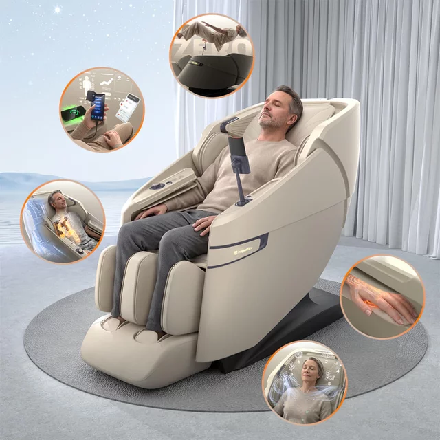Fotel masujący 4D inSPORTline Salvenza ∙ do masażu ∙ 18 programów ∙ Zero Gravity ∙ 34 poduszki powietrzne ∙ nośność 120 kg - Beżowy - Beżowy