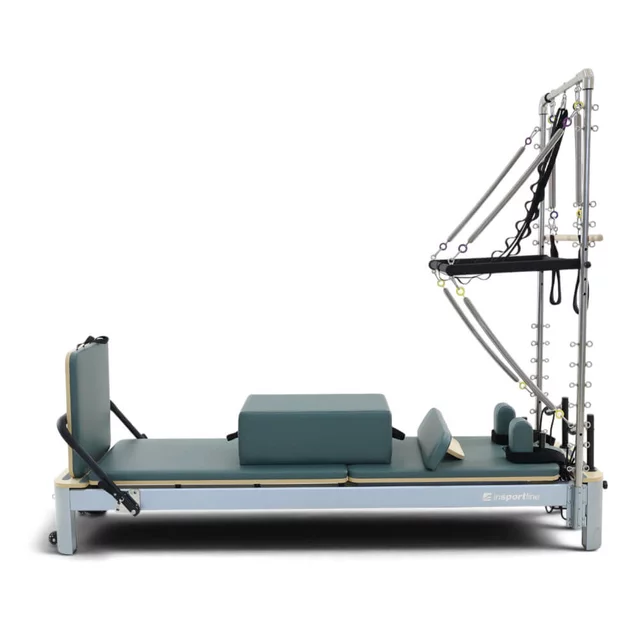 Reformer do pilatesu inSPORTline Oquiler ∙ system sprężynowy ∙ nośność 150 kg ∙ rama aluminiowa ∙ box w zestawie - Różowy