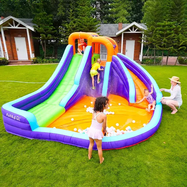 Dmuchany zamek dla dzieci inSPORTline AirMyFun Double Slide ∙ podwójna zjeżdżalnia ∙ ścianka wspinaczkowa ∙ basen wodny ∙ wspinaczka ∙ armatka wodna