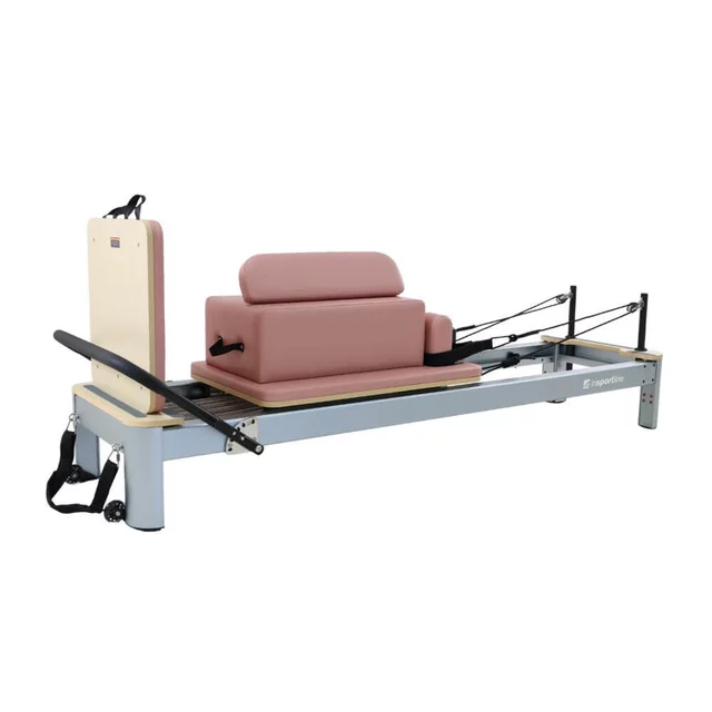Reformer do pilatesu inSPORTline Oquiler ∙ system sprężynowy ∙ nośność 150 kg ∙ rama aluminiowa ∙ box w zestawie - Różowy