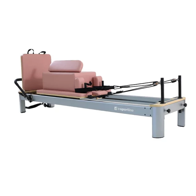 Reformer do pilatesu inSPORTline Oquiler ∙ system sprężynowy ∙ nośność 150 kg ∙ rama aluminiowa ∙ box w zestawie - Różowy