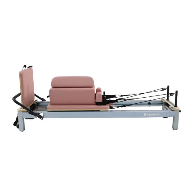 Reformer do pilatesu inSPORTline Oquiler ∙ system sprężynowy ∙ nośność 150 kg ∙ rama aluminiowa ∙ box w zestawie - Różowy