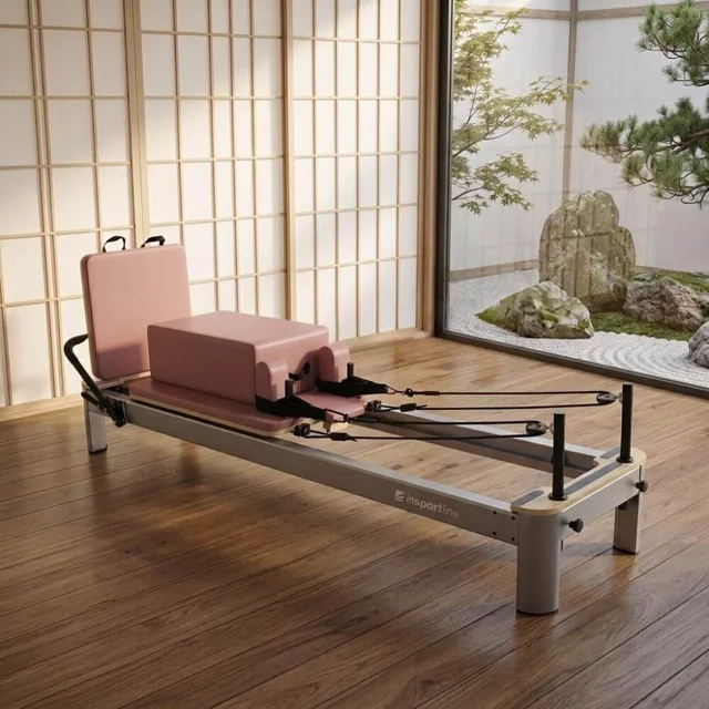 Reformer do pilatesu inSPORTline Oquiler ∙ system sprężynowy ∙ nośność 150 kg ∙ rama aluminiowa ∙ box w zestawie - Różowy - Różowy