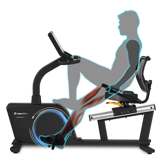 Profesjonalny rower poziomy inSPORTline Velocer RMB ∙ wyświetlacz TFT 10,1" ∙ obrotowe siedzisko ∙ bezprzewodowe ładowanie ∙ elektromagnetyczny ∙ aplikacje mobilne