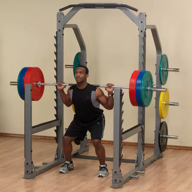 Wielofunkcyjny stojak treningowy pod sztangę Body-Solid SMR1000 ∙ heavy-duty rack ∙ haki bezpieczeństwa ∙ drążek górny