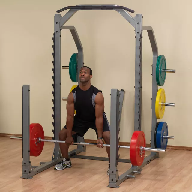 Wielofunkcyjny stojak treningowy pod sztangę Body-Solid SMR1000 ∙ heavy-duty rack ∙ haki bezpieczeństwa ∙ drążek górny