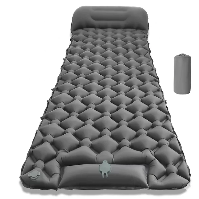 Pompowany materac turystyczny ze zintegrowaną pompką inSPORTline Soultea 190x60x6 cm ∙ zintegrowana poduszka ∙ izolacja termiczna ∙ do kempingu - Niebieski - Szary