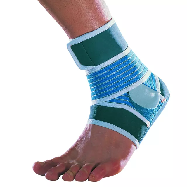 Kompresyjna orteza stawu skokowego Thuasne ∙ Strapping Ankle Support ∙ neopren perforowany ∙ anatomiczna konstrukcja ∙ sportowa stabilizacja - Czarny - Niebiesko-zielony