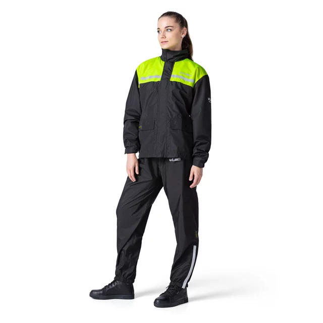 Spodnie motocyklowe przeciwdeszczowe W-TEC Rinstop ∙ ripstop ∙ wzmocnione pośladki ∙ odblaski visionight ∙ regulacja nogawek - Czarny