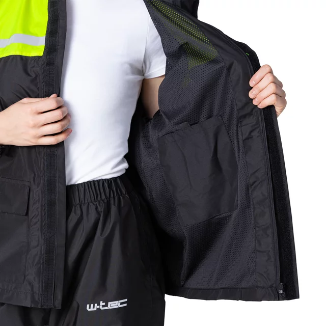 Kurtka motocyklowa przeciwdeszczowa W-TEC Rinstop ∙ wodoodporna ∙ odblaskowa Visionight ∙ ripstop ∙ mesh ∙ lekka kompaktowa - Czarny-fluo
