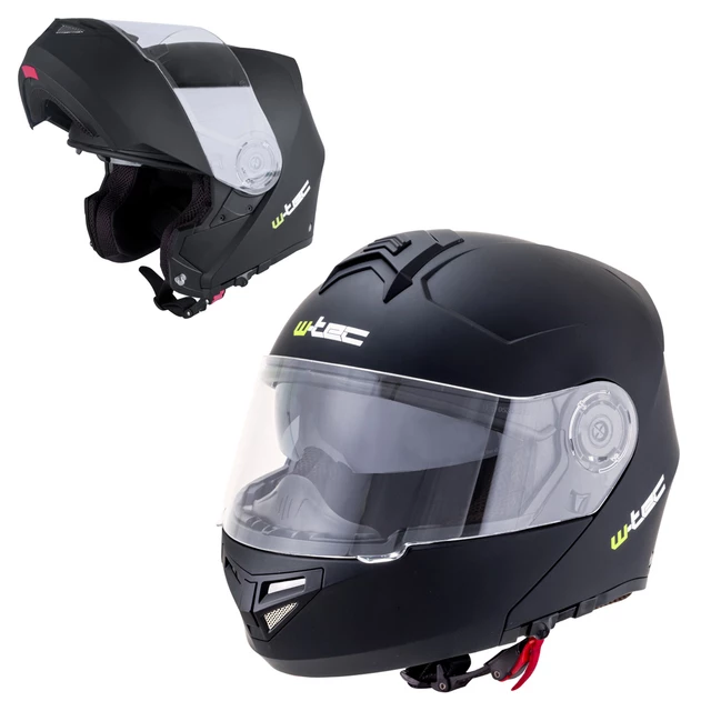 Kask motocyklowy szczękowy W-TEC Vexamo z blendą - Czarno-zielony - Czarny matowy