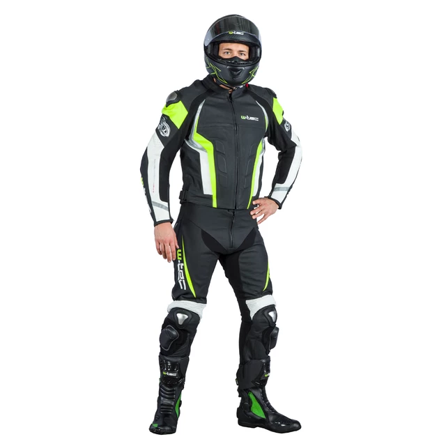 Męska skórzana kurtka motocyklowa W-TEC Velocity - Czarny-fluo