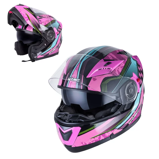 Kask motocyklowy z blendą Flip-Up W-TEC Pezzon Magenta - Różowo-czarny - Różowo-czarny