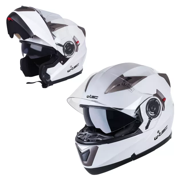 Kask motocyklowy z blendą Flip-Up W-TEC Pezzon - czarno-brązowy - biało-brązowy