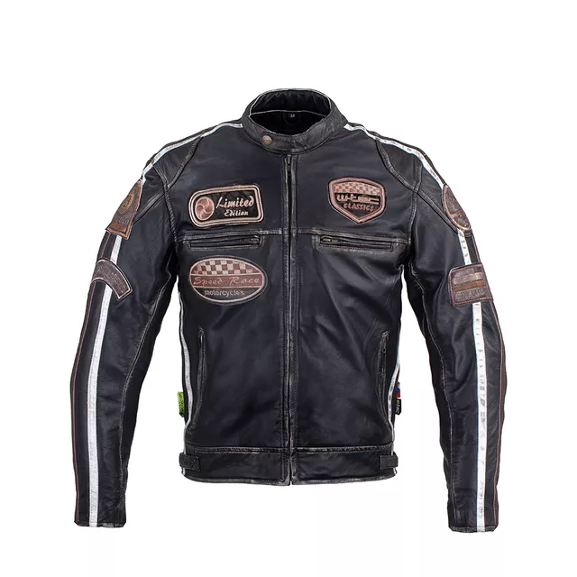 Męska skórzana kurtka motocyklowa W-TEC Sheawen Vintage - Czarny - Czarny