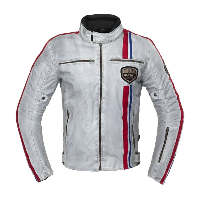Męska kurtka motocyklowa W-TEC 91 Cordura - biała z czerwono-niebieskim paskiem - biała z czerwono-niebieskim paskiem
