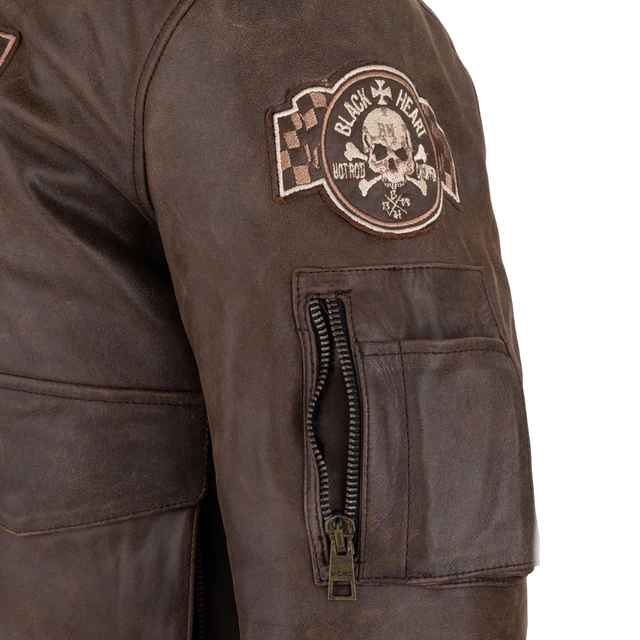 Męska skórzana kurtka motocyklowa W-TEC Black Heart Bomber - Brązowy Vintage