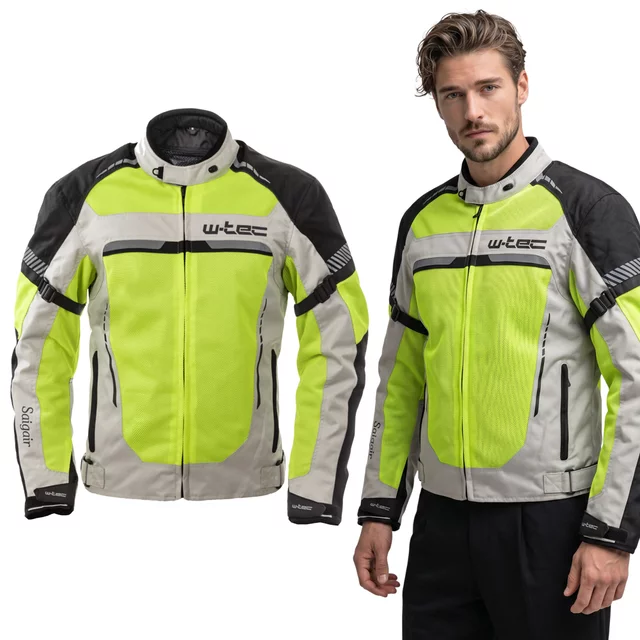 Męska kurtka motocyklowa letnia W-TEC Saigair - Fluo Yellow-Black - Fluo Yellow-Gray