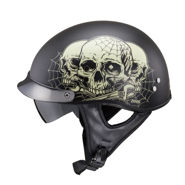 Kask motocyklowy otwarty chopper W-TEC Black Heart Rednut - Motocykl / Czarny mat - Czaszki / Matowa czerń