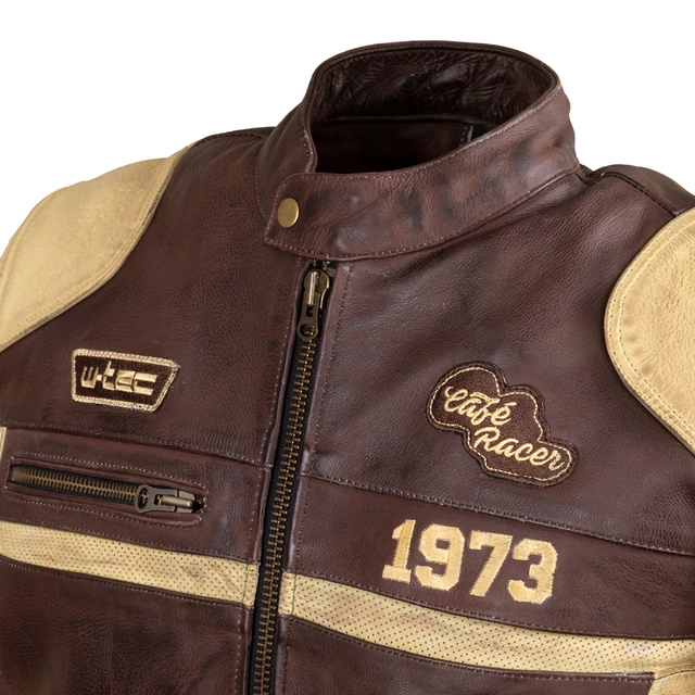 Męska skórzana kurtka motocyklowa W-TEC Retro - czarno-brązowo-beżowy