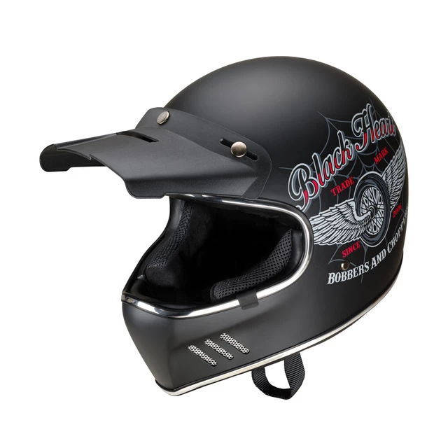 Kask motocyklowy otwarty W-TEC Black Heart Retron ∙ Vintage ∙ 1100 g ∙ ECE 22-05 - Gniewny Czarny - Gniewny Czarny