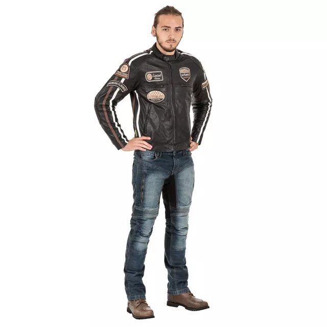 Męska skórzana kurtka motocyklowa W-TEC Sheawen Black - Czarny