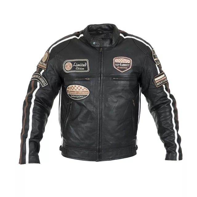 Męska skórzana kurtka motocyklowa W-TEC Sheawen Black - Czarny - Czarny