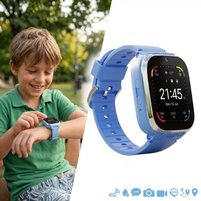 Smartwatch dla dzieci z GPS i funkcją wideo-rozmów inSPORTline Amiaro 4G LTE IP67 - Czarny - Niebieski