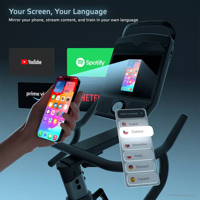 Rower spinningowy inSPORTline ZenRoute 1200 ∙ 22 kg koło zamachowe ∙ nośność 150 kg ∙ 32 poziomy obciążenia ∙ ekran 10,1" z Netflix