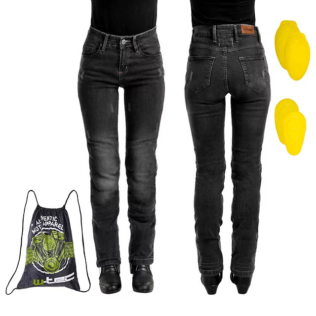 Damskie jeansowe spodnie motocyklowe W-TEC Panimali - Ciemny niebieski - Czarny