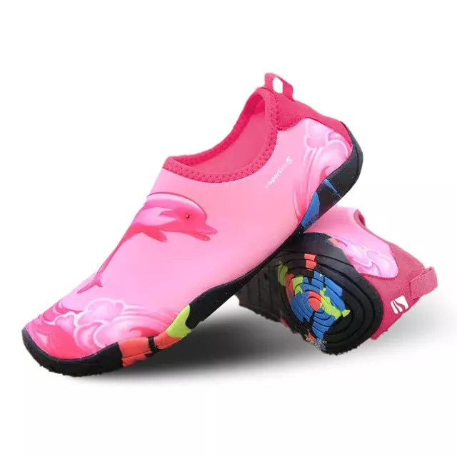 Dziecięce buty kąpielowe inSPORTline Sunio ∙ lekkie i oddychające ∙ szybkoschnące ∙ wyjmowana wkładka ∙ gumowa podeszwa antypoślizgowa - Niebieski - Różowy