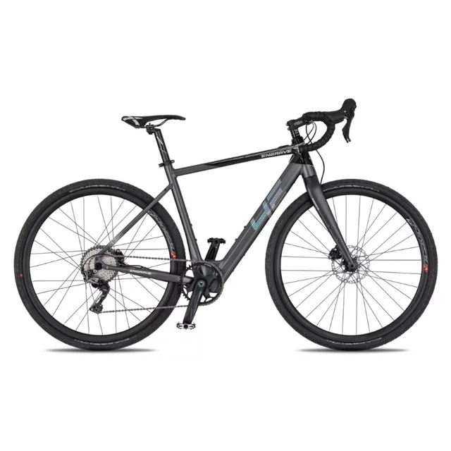 Rower elektryczny gravelowy 4EVER ENGRAVE PRO ∙ osprzęt Shimano GRX ∙ lekka waga 15,3 kg ∙ zasięg do 80 km ∙ karbonowy widelec ∙ gravel - tytan/hologram - tytan/hologram